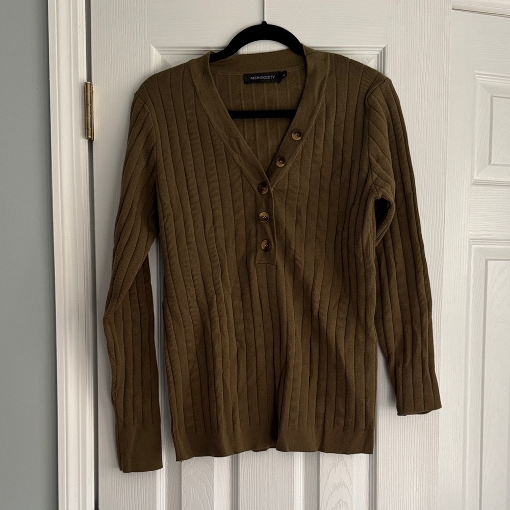 Olive Ribbed Long Sleeve Top